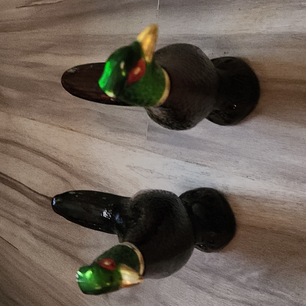 Vintage Glass Bird Figurines - Black and Green Avon Decanter
